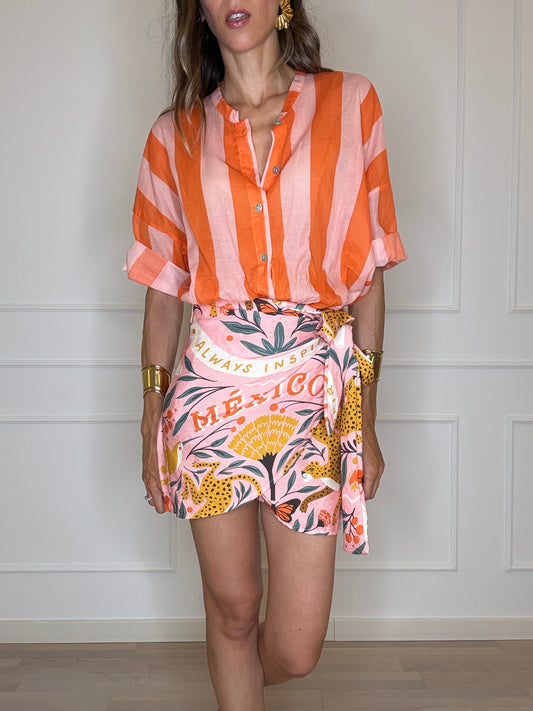 Camicia righe rosa/arancio