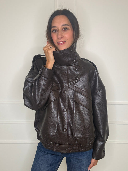 Bomber ecopelle collo imbuto