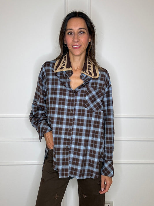 Camicia check collo crochet