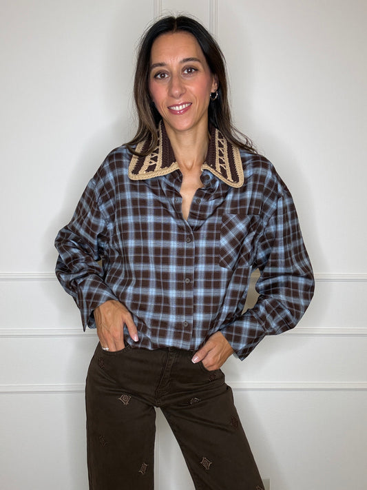 Camicia check collo crochet