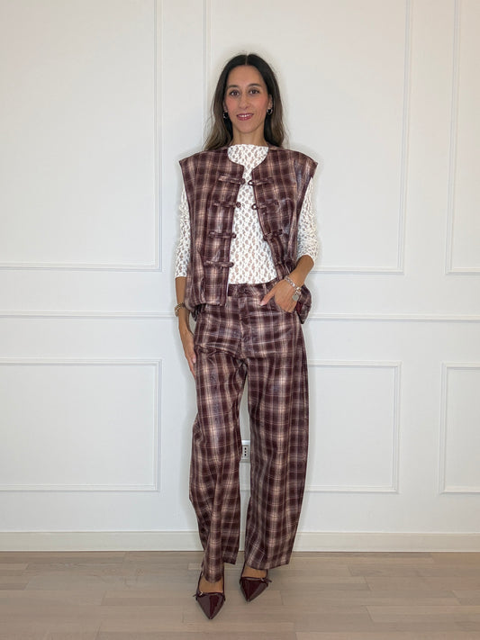 Pantalone check spalmato