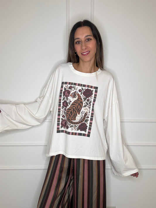 T-shirt manica ampia tigre