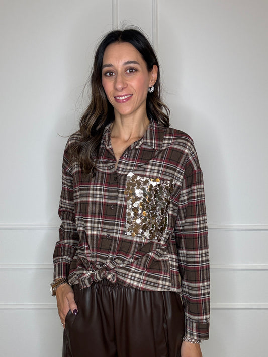 Camicia check tasca paillettes