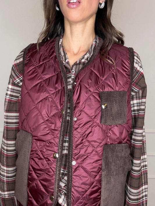 Gilet trapuntato con inserti in velluto