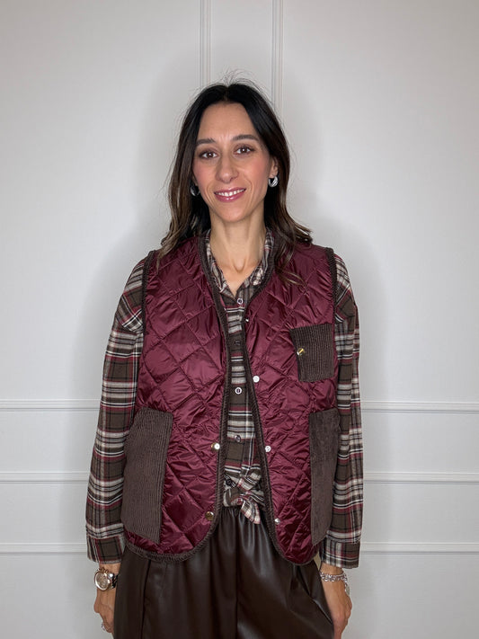 Gilet trapuntato con inserti in velluto