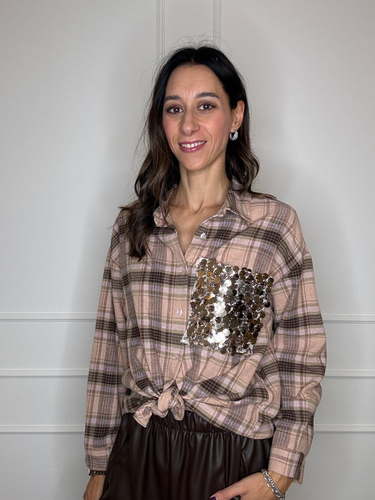 Camicia check tasca paillettes