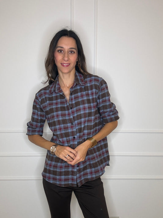 Camicia check celeste/moro/bordeaux