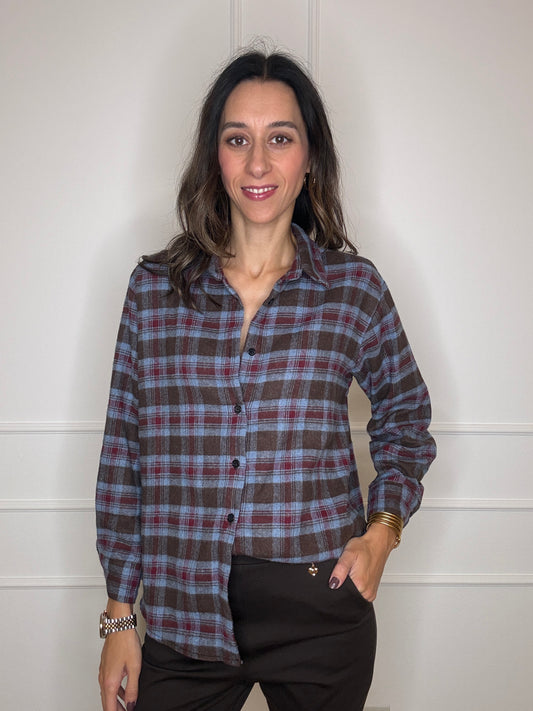 Camicia check celeste/moro/bordeaux