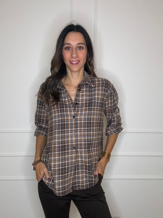 Camicia check camel/moro/celeste