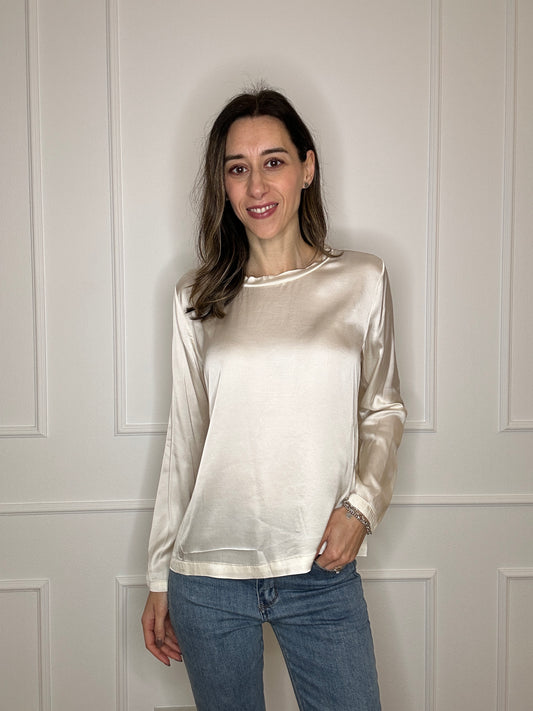 Blusa girocollo satin