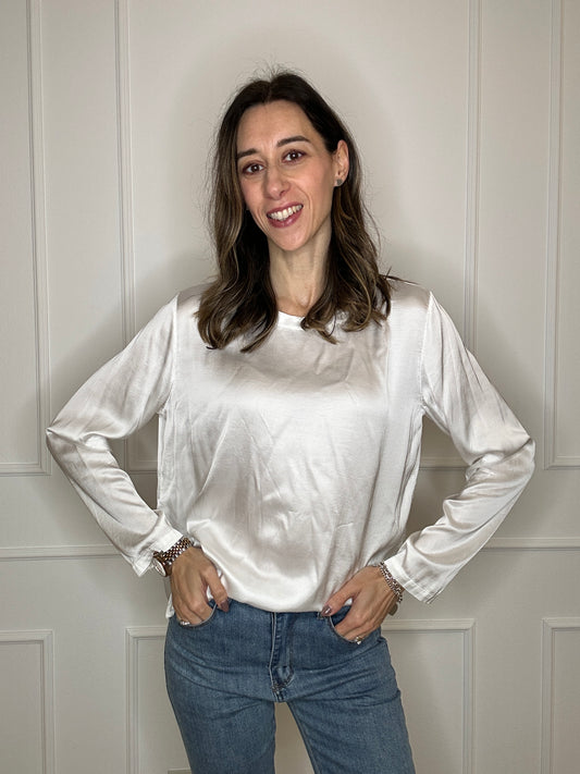 Blusa girocollo satin