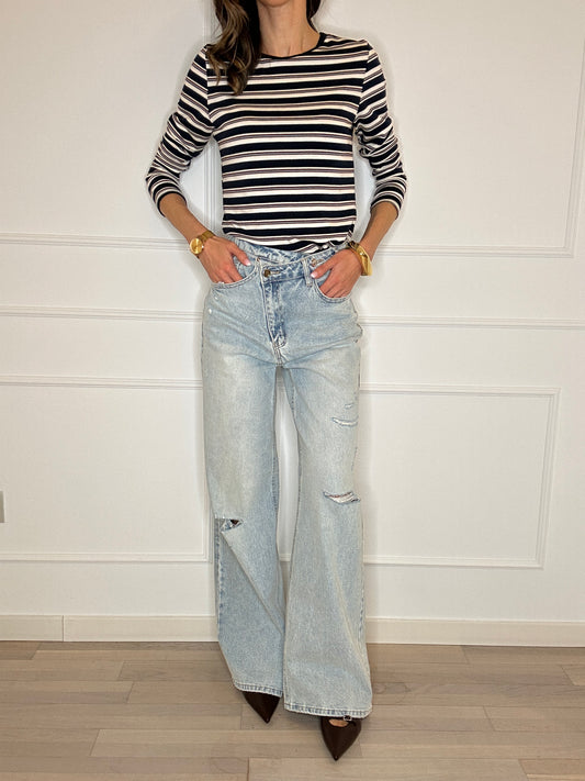 Jeans palazzo chiusura incrociata