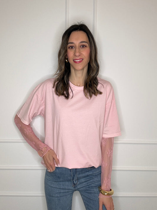 T-shirt manica pizzo