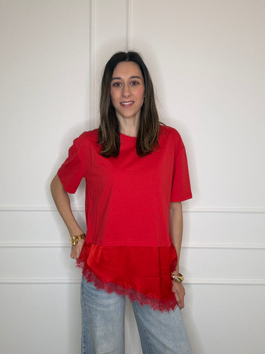 T-shirt asimmetrica pizzo