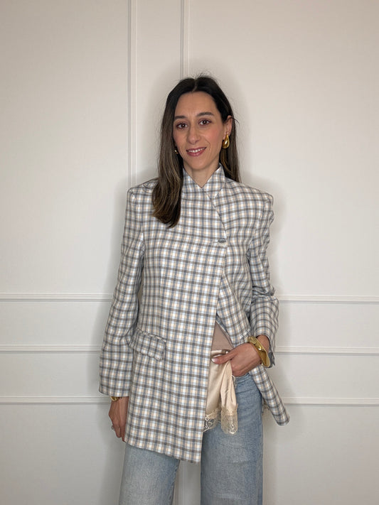 Blazer microcheck bottone alto