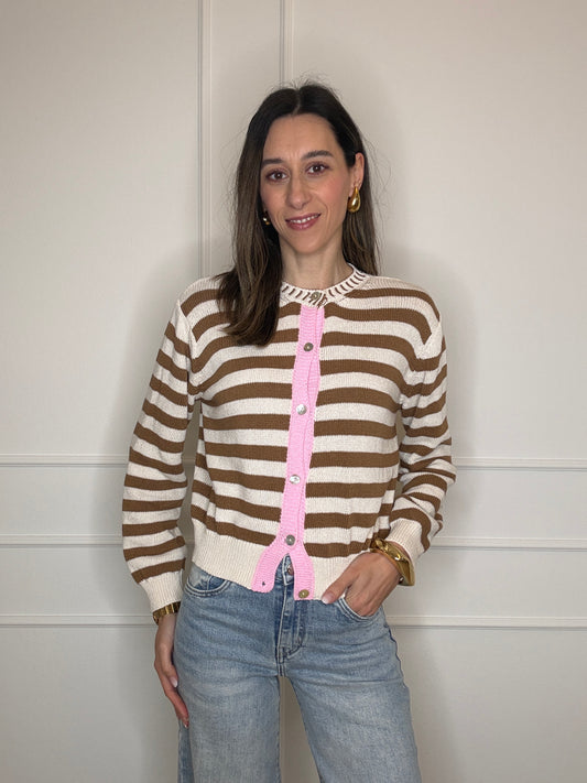 Cardigan righe con profilo a contrasto