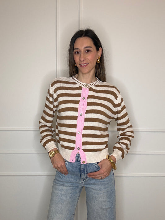 Cardigan righe con profilo a contrasto