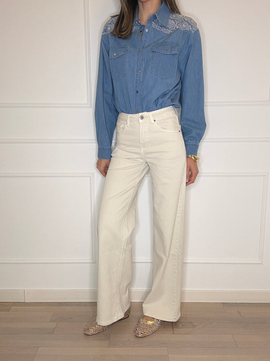 Jeans wide leg panna