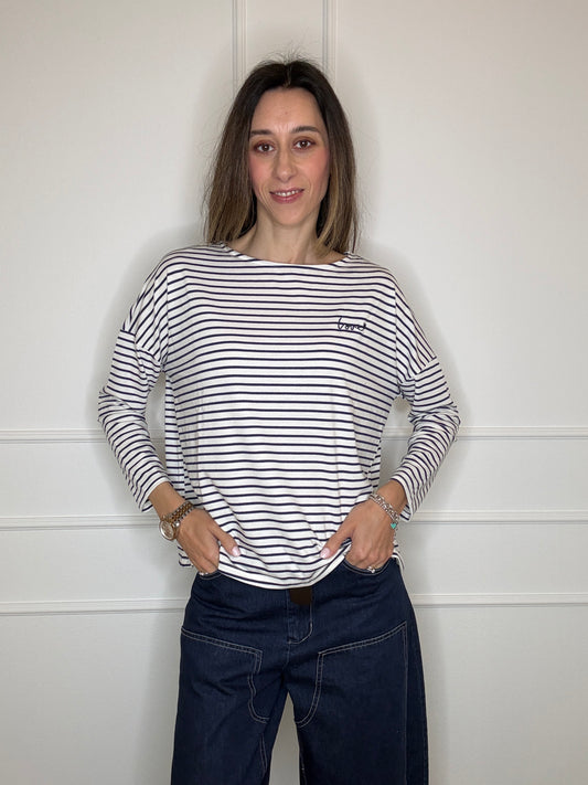 Maglia righe ricamo Love