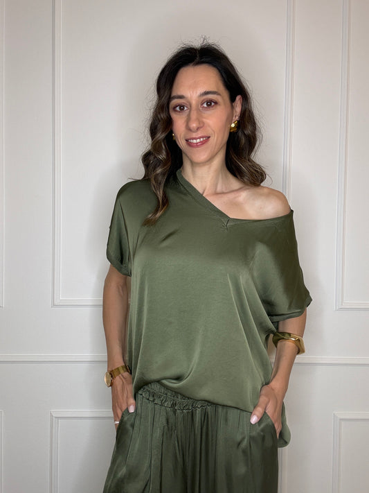 Maglia satin scollo V
