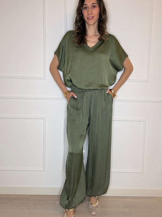 Pantalone satin elastico caviglia