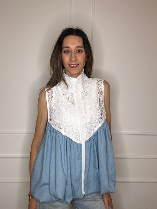 Gilet pizzo chambray