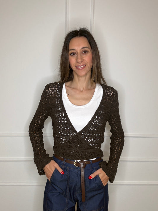 Cardigan incrociato traforato