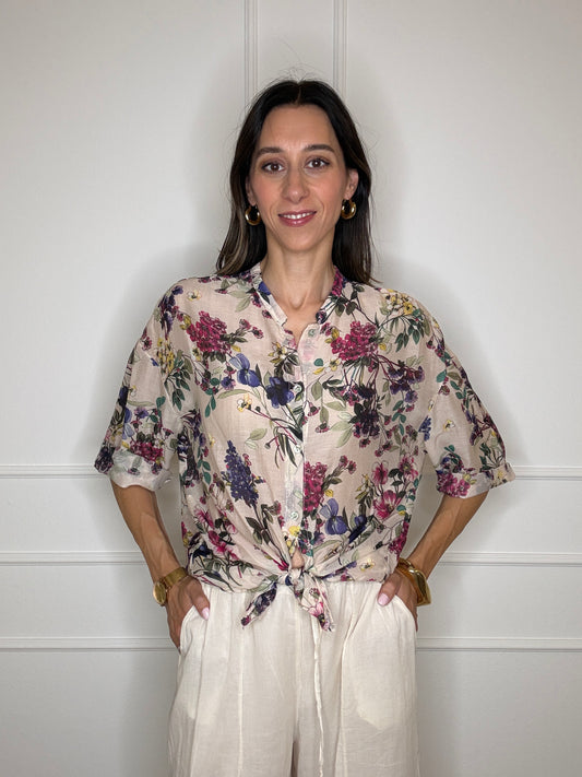 Camicia cotone e seta a fiori