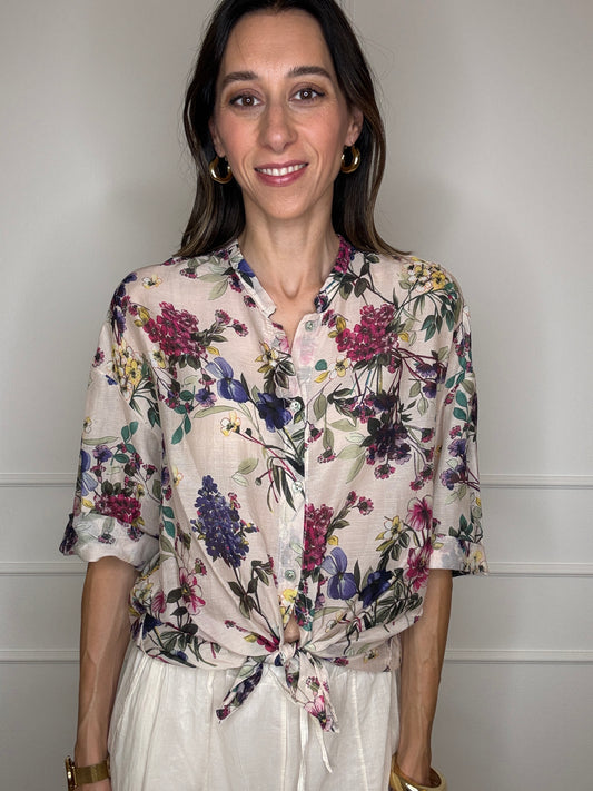 Camicia cotone e seta a fiori